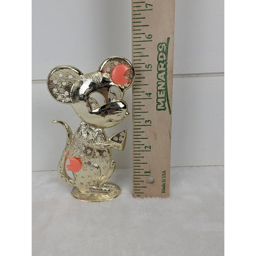 Vintage Mouse Earring Holder Gold Tone Torino 90s 80s Kidcore Cartoon Jewelry